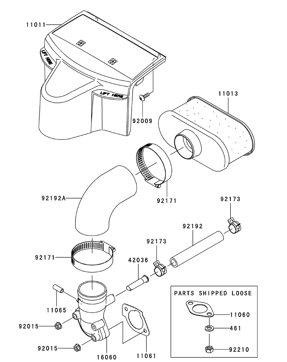 Kawasaki Fr691v-As05 Air Filter And Muffler Diagram and Parts List for Z-FORCES54 (17AI5GHC-17AI5GHC010)(2012) Cub Cadet Lawn Tractor